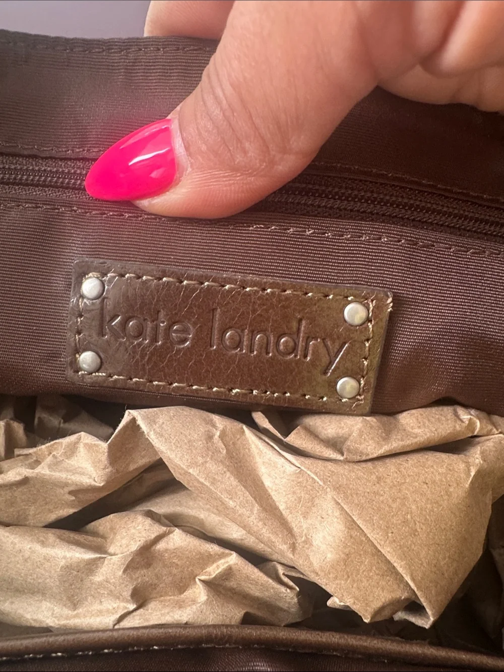 Kate Landry Dark Brown Leather Cutout Handle Clutch